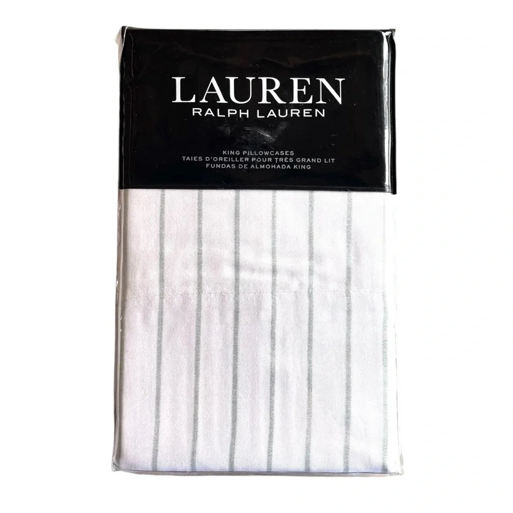 Lauren Ralph Lauren Spencer Stripe Sateen Sage Green 2 King pillowcases New